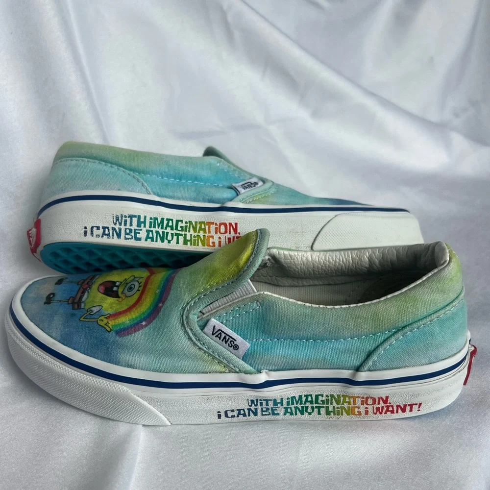 Vans Kids' Sponge Bob Square Pants    Slip-On Sneakers Size 3 Blue and Yellow - Picture 8 of 15